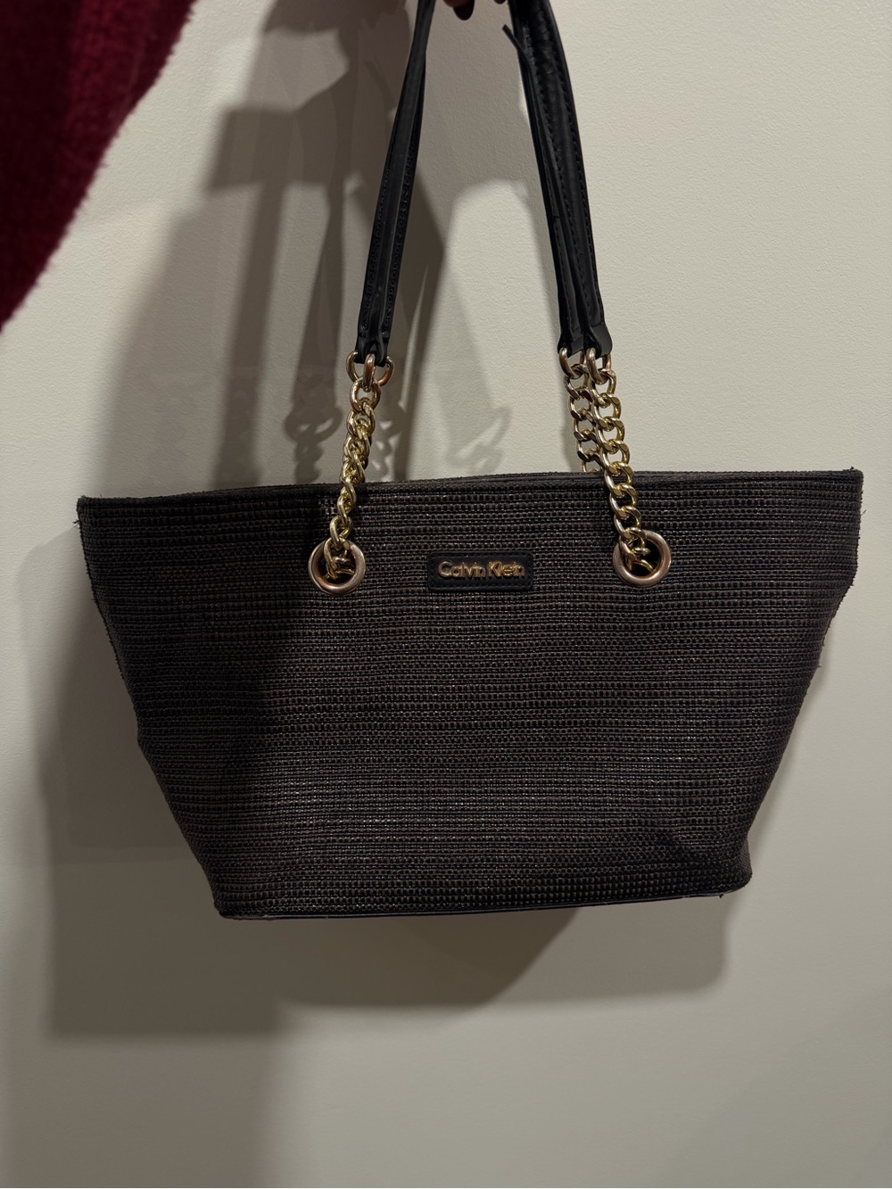 Calvin Klein Black Woven Raffia Tote Bag